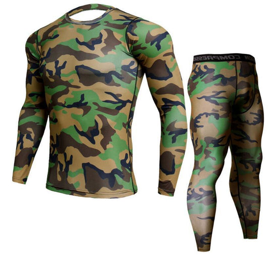 Mens Camouflage Pants & T Shirt Sets Fashion Crossfit T-shirt Compression Brand Clothing Joggers Men Casual Leggings