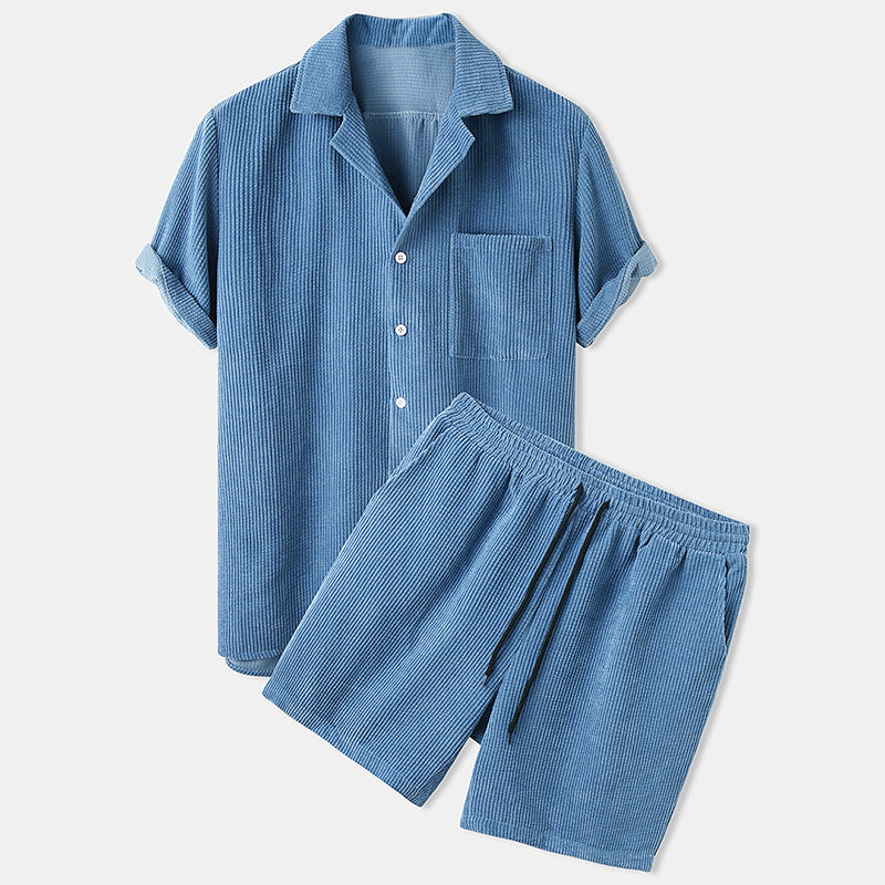 Corduroy Short Sleeve Suit Two Piece