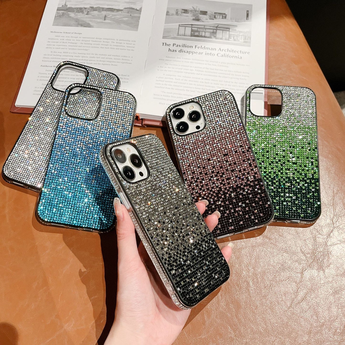 New Phone Case Suitable For Rainbow Pasted Leather Diamond Mobile Phone Case