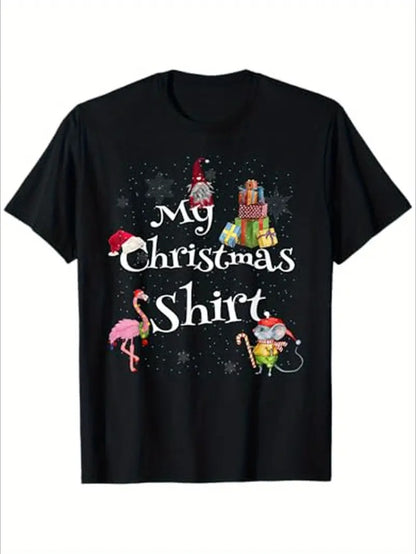 Men'S Christmas T-Shirt - 180gsm Pure Cotton, Single-Sided Print, Crew Neck, Casual Fit, Slight Stretch, Festive Graphic Tee For Sports & Outdoors