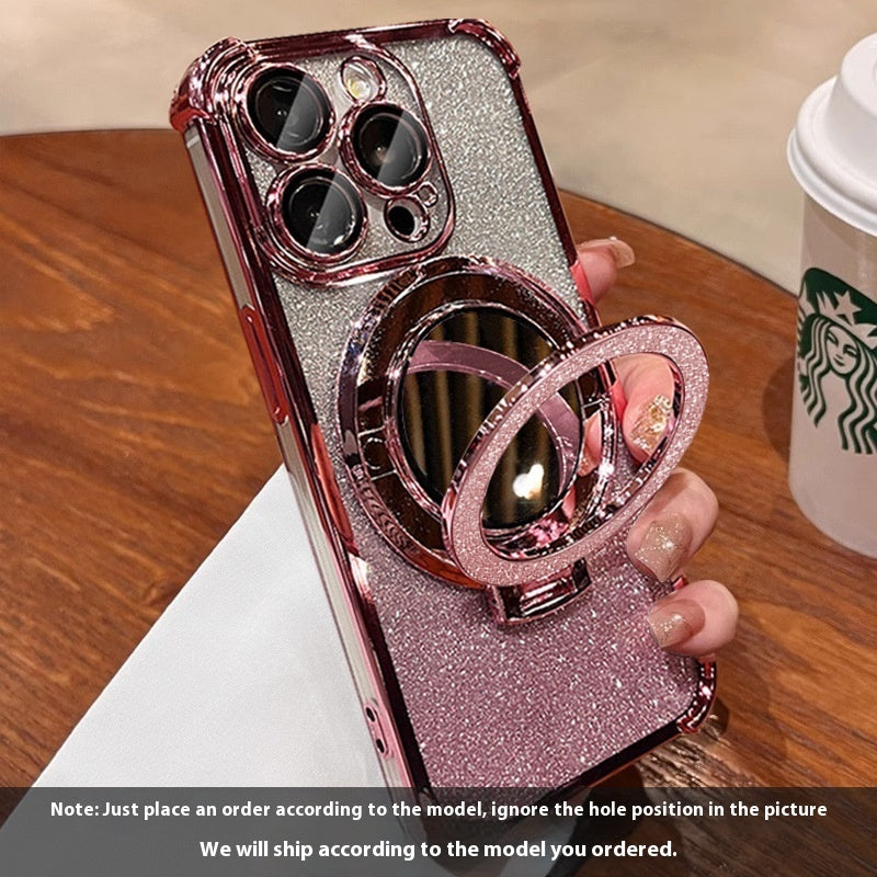 潘Applicable To 15 Phone Case Iphone16 Glitter Folding Bracket Protective Cover Drop-resistant