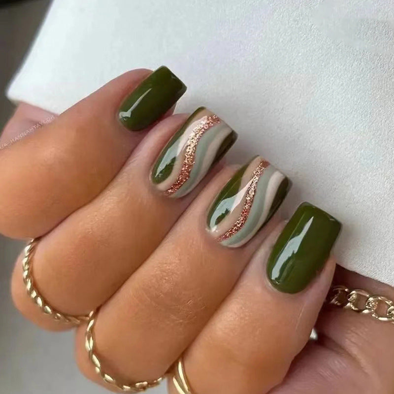 Army Green Corrugated Lines Nail Sticker